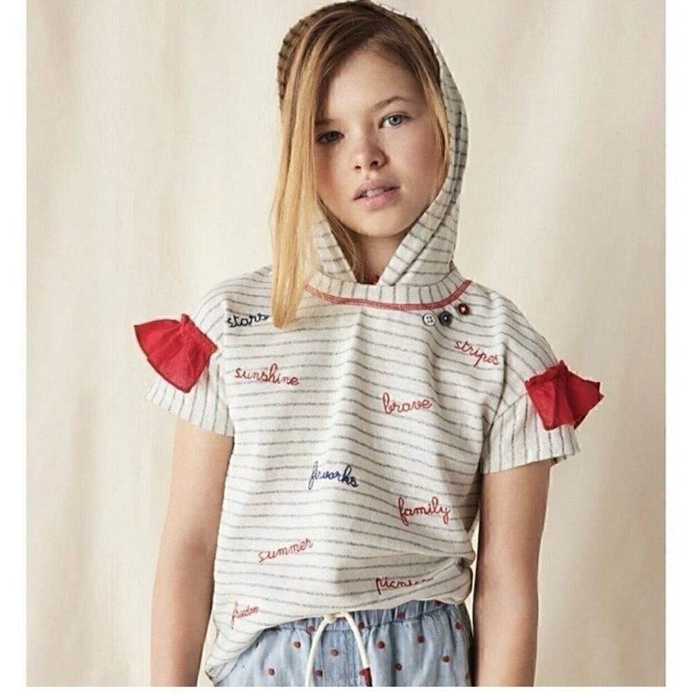 Matilda Jane Blaire Striped Graphic Hoodie Gray white Red Size 16